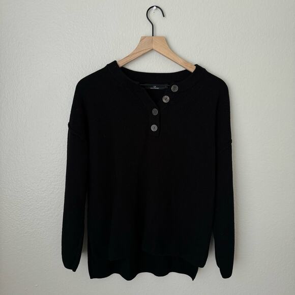 Lillusory Womens Black Waffle Knit Sweater Button Crewneck Longsleeve Size Small - Picture 1 of 7
